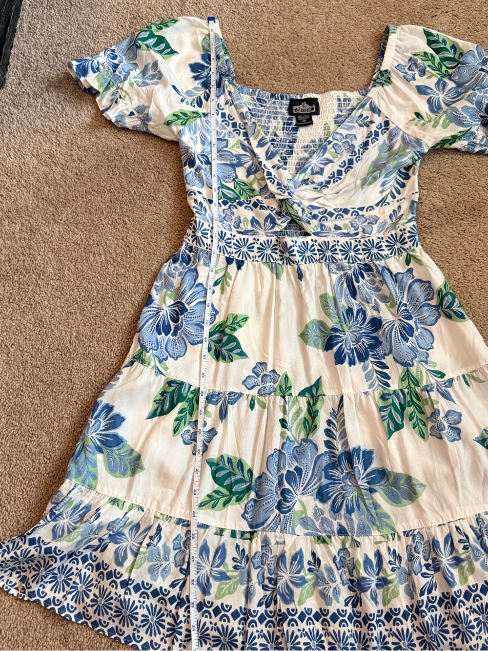 Angie Blue, Green & Cream Smocked Summer Dress